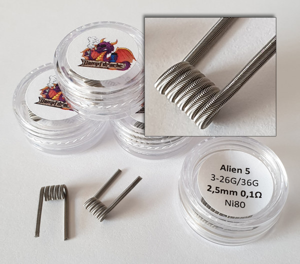 Alien coils 3-26G 36G Ni80 5 Wraps 2,5mm 0,10 Ohm