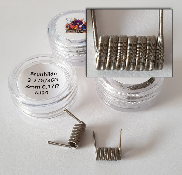 Brunhilde coils 3-27G / 36G Ni80 7 Wraps 3mm 0,17 Ohm